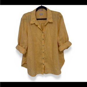 CHICO'S WOMAN'S NO IRON YELLOW LINEN BUTTON DOWN SHIRT PLUS SIZE 3